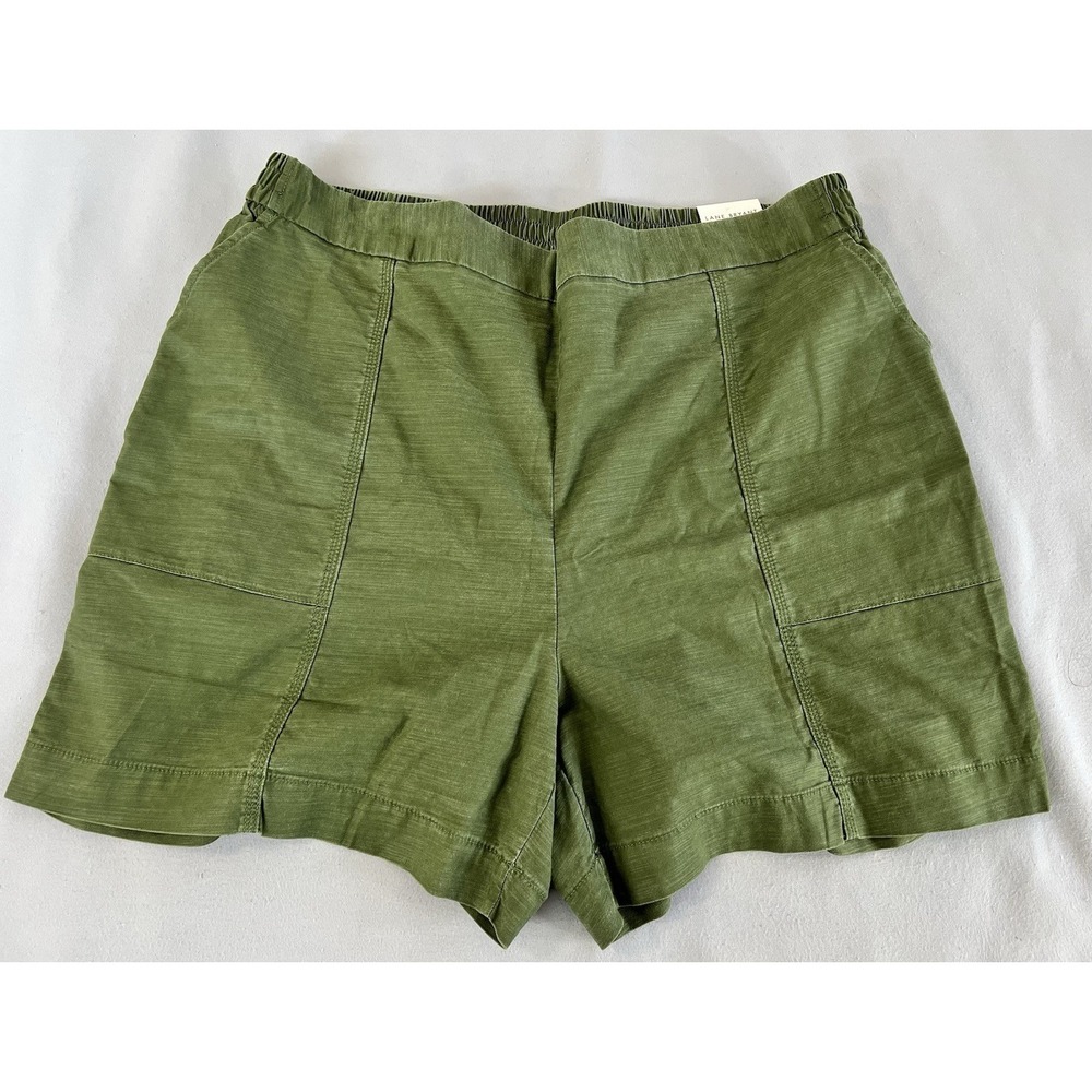Lane Bryan Women's Soft Slub Shorts Linen Pull On Olive Green Sz 18/20 New